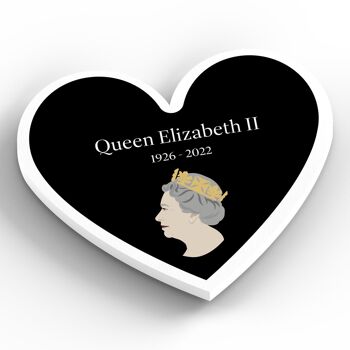P7192 - Reine Elizabeth II 1926-2022 Aimant en bois souvenir commémoratif en forme de coeur noir 2