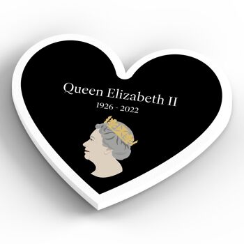 P7192 - Reine Elizabeth II 1926-2022 Aimant en bois souvenir commémoratif en forme de coeur noir 4