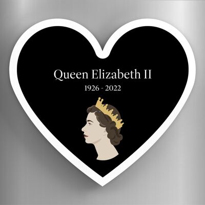 P7194 - Imán de madera de recuerdo conmemorativo en forma de corazón negro de la reina Isabel II 1926-2022