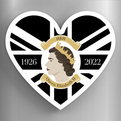 P7195 - Queen Elizabeth II 1926-2022 Black Union Jack Magnete commemorativo in legno a forma di cuore