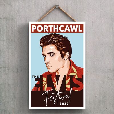 P7198 - The Elvis Festival Porthcawl 2022 Elvis Presley Illustrazione disegnata a mano Stile poster Targa in legno