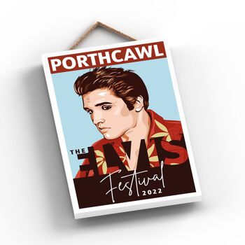 P7198 - The Elvis Festival Porthcawl 2022 Elvis Presley Illustration dessinée à la main Style affiche Plaque en bois 2