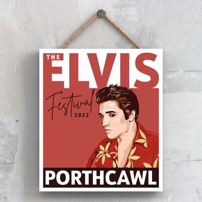 P7199 - The Elvis Festival Porthcawl 2022 Elvis Presley Illustrazione disegnata a mano Stile poster Targa in legno