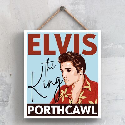 P7200 - Elvis The King Porthcawl Elvis Presley Illustration Dessinée à la Main Style Affiche Plaque en Bois