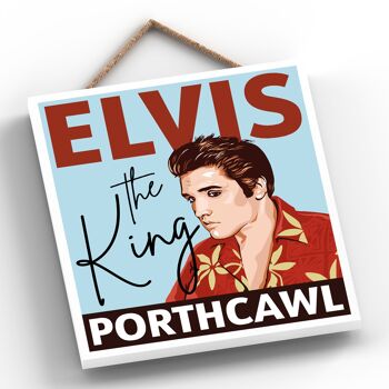P7200 - Elvis The King Porthcawl Elvis Presley Illustration Dessinée à la Main Style Affiche Plaque en Bois 2