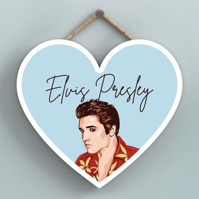 P7202 – Elvis Presley handgezeichnete Illustration im Poster-Stil, herzförmiges Holzschild