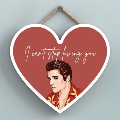 P7203 - Elvis I Can't Stop Loving You Elvis Presley Hand Drawn Illustration Poster Style Wooden Plaque