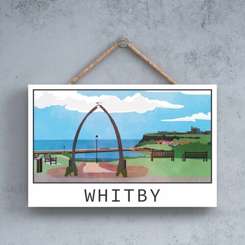 P7220 - Whitby Whale Arch Whale Jaw Bone Landscape Illustration Wooden Plaque