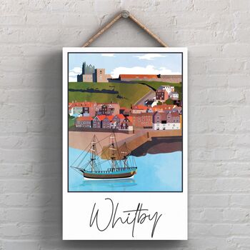 P7221 - Plaque en bois avec illustration de paysage de la ville de Whitby Seadise 1