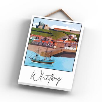 P7221 - Plaque en bois avec illustration de paysage de la ville de Whitby Seadise 3