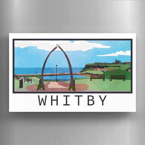 P7222 - Whitby Whale Arch Whale Jaw Bone Landscape Illustration Wooden Magnet