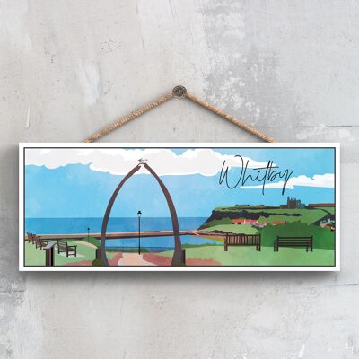P7231 - Whitby Ballena Arco Ballena Mandíbula Hueso Paisaje Ilustración Placa de madera