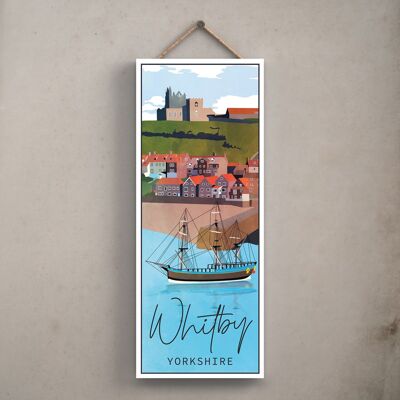 P7232 - Plaque en bois avec illustration de paysage de la ville de Whitby Seadise