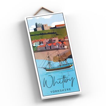 P7232 - Plaque en bois avec illustration de paysage de la ville de Whitby Seadise 2