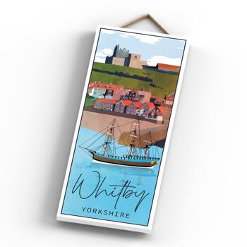 P7232 - Plaque en bois avec illustration de paysage de la ville de Whitby Seadise 3