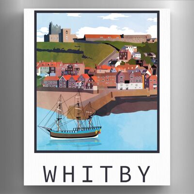 P7233 - Whitby Whale Arch Whale Jaw Bone Landscape Illustration Wooden Magnet