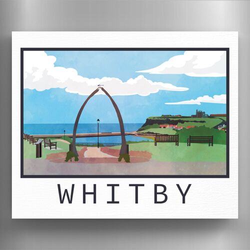 P7234 - Whitby Seadise Town Landscape Illustration Wooden Magnet