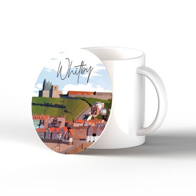 P7235 - Whitby Seadise Town Landscape Illustration Ceramic Coaster
