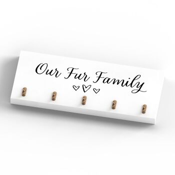 P7237 - Our Fur Family Hearts Porte-clés à 5 crochets muraux Crochets en bois Plaque de typographie moderne 4
