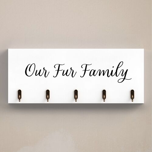 P7238 - Our Fur Family 5 Hook Key Rack Wall Hanging Wooden Hooks Modern Typography Plaque