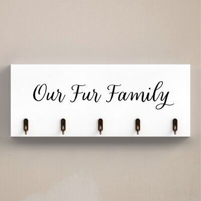 P7238 – Our Fur Family 5-Haken-Schlüsselbrett, Wandbehang, Holzhaken, moderne Typografie-Plakette