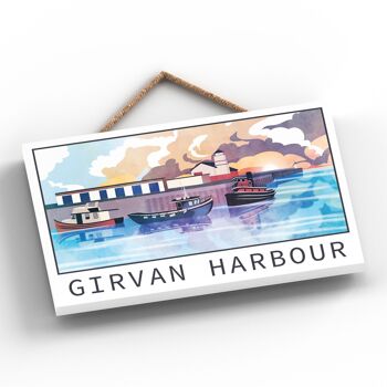 P7246 - Girvan Harbour Scotlands Landscape Illustration Plaque décorative en bois à suspendre 2