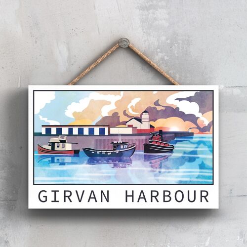 P7246 - Girvan Harbour Scotlands Landscape Illustration Decorative Hanging Wooden Plaque