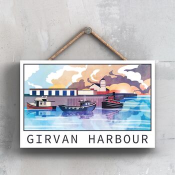 P7246 - Girvan Harbour Scotlands Landscape Illustration Plaque décorative en bois à suspendre 1