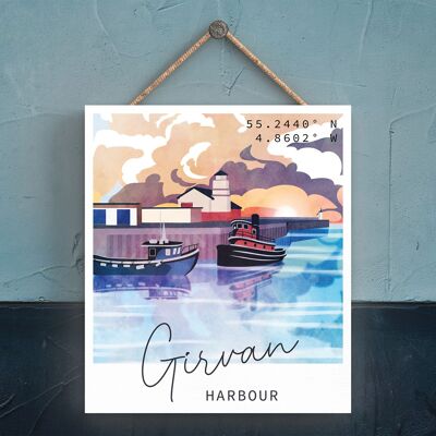 P7248 - Girvan Harbour Scotlands Landscape Illustration Plaque décorative en bois à suspendre