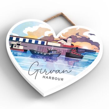 P7250 - Girvan Harbour Scotlands Landscape Illustration Plaque décorative en bois en forme de cœur 3