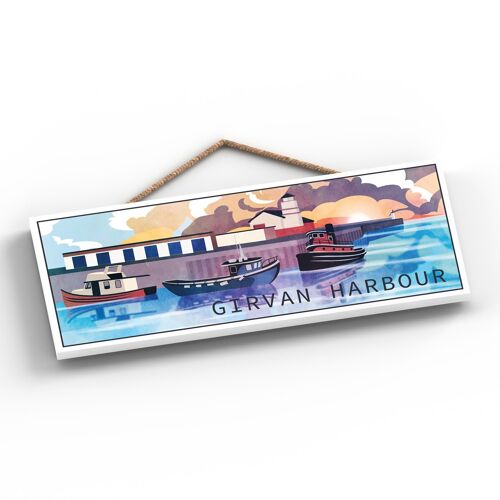 P7251 - Girvan Harbour Scotlands Landscape Illustration Decorative Hanging Wooden Plaque