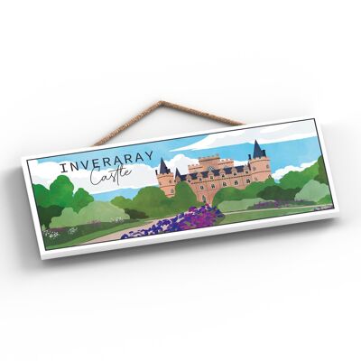 P7288 - Placa colgante de madera con ilustración de paisaje escocés del castillo de Inveraray