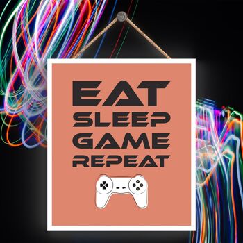 P7295 - Eat Sleep Game Repeat Gaming Room Plaque Décoration murale Gamer Idée cadeau 1