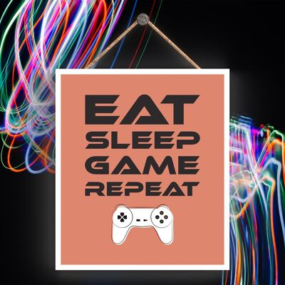 P7295 - Eat Sleep Game Repeat Gaming Room Plaque Wall Decor Gamer Gift Idea