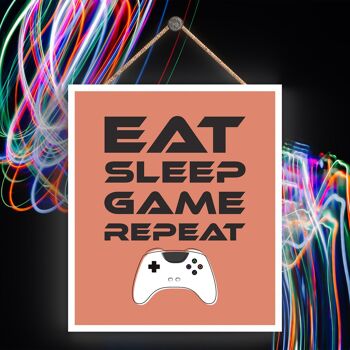 P7296 - Eat Sleep Game Repeat Gaming Room Plaque Décoration murale Gamer Idée cadeau 1