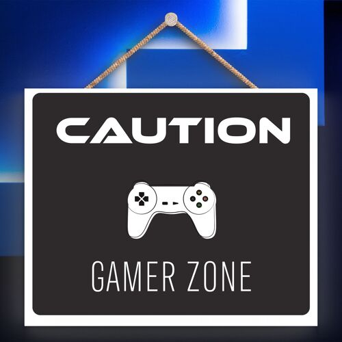 P7301 - Caution Gamer Zone Gaming Room Plaque Wall Decor Gamer Gift Idea