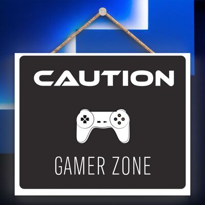 P7301 - Caution Gamer Zone Gaming Room Plaque Décoration murale Gamer Idée cadeau