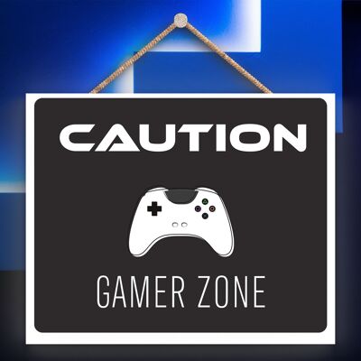P7302 - Caution Gamer Zone Gaming Room Plaque Wall Decor Gamer Gift Idea
