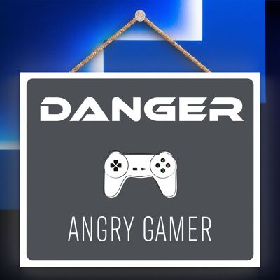 P7303 - Danger Angry Gamer Gaming Room Placa Decoración de pared Gamer Idea de regalo