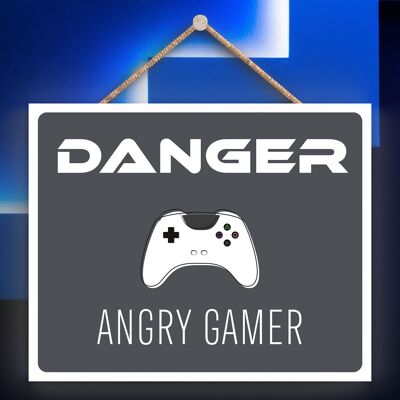 P7304 - Danger Angry Gamer Sala de juegos Placa Decoración de pared Gamer Idea de regalo