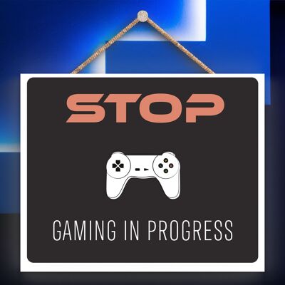 P7308 - Stop Gaming In Progress Gaming Room Placa Decoración de pared Gamer Gift Idea