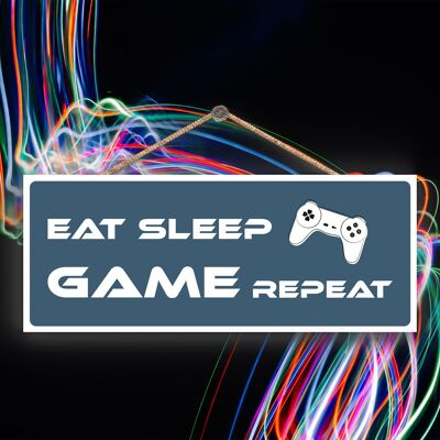 P7312 - Eat Sleep Game Repeat Gaming Room Plaque Décoration murale Gamer Idée cadeau
