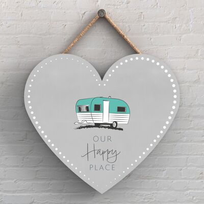 P7332 – Unser Happy Place Herz Camper Caravan Camping-Plakette zum Aufhängen