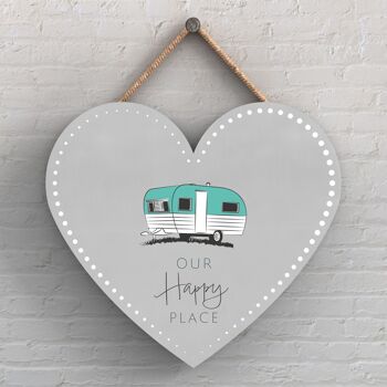 P7332 - Plaque à suspendre Our Happy Place Heart Camper Caravan Camping 1