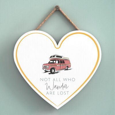 P7334 - All Who Wander Heart Camper Caravan Camping Themed Hanging Plaque