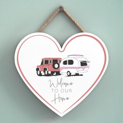 P7336 - Welcome Our Home Heart Camper Caravan Camping Themed Hanging Plaque