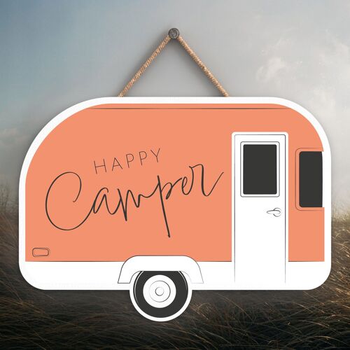 P7340 - Happy Camper Caravan Camping Themed Hanging Plaque