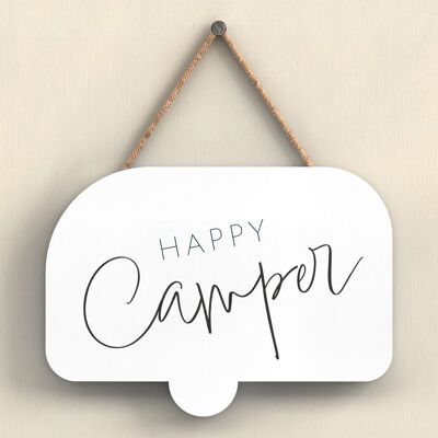 P7345 - Plaque à suspendre sur le thème du camping Happy Camper Caravan