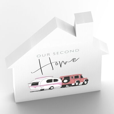P7352 - Our Second Home Pink Camper Caravan Camping Themed Hanging Plaque