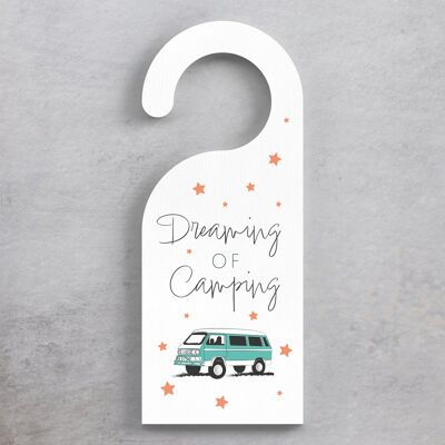 P7365 - Placa colgante temática Dreaming of Camping Blue Camper Caravan Camping